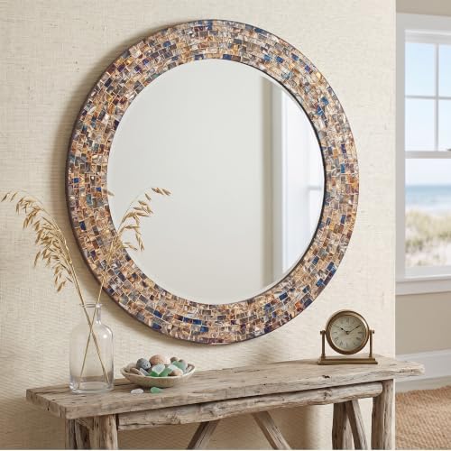 24" Gold Mosaic Wall Mirror, Handmade Round Decorative Mirror - Image 6