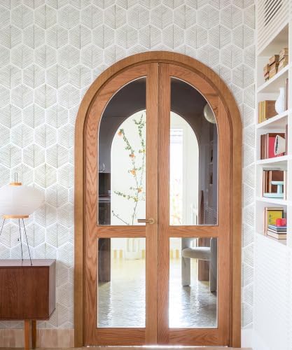 MelunMer Geometric Peel and Stick Wallpaper Boho Beige White 17.3''×118'' - Image 6