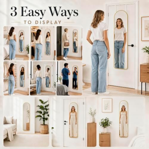 SCWF-GZ 47x14 Full Length Mirror Over the Door Hang or Wall Mounted Gold - Image 6