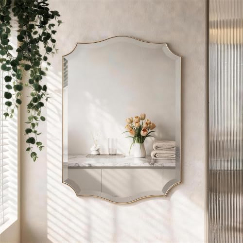 POZINO 32"x24" Premium Brushed Gold Scalloped Beveled Mirror - Image 7