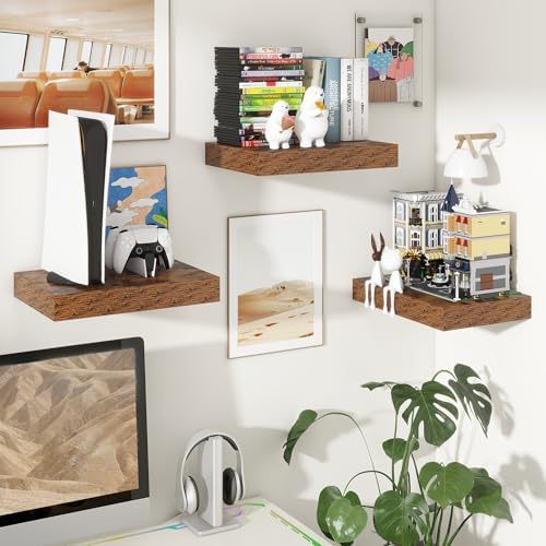 FLYJOE 12 Inch Deep Floating Shelves, 16 Inch Brown Wall Shelves Set of 2 - Image 7
