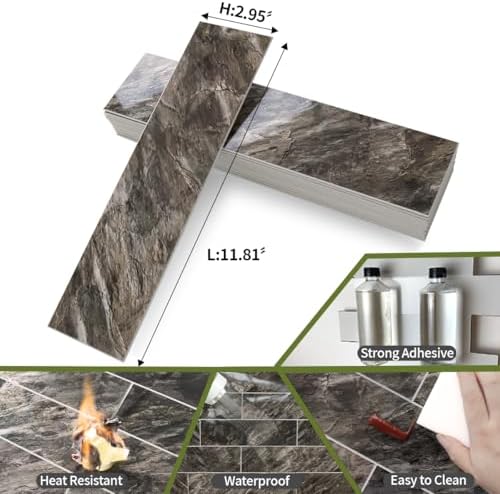 AULIGET 4-Piece Polished Brown Peel and Stick Backsplash Wall Tiles, Laundry - Image 6