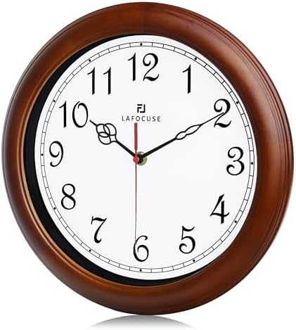 Lafocuse 12 Inch Silent Solid Wood Wall Clocks Battery Operated, Analog Brown - Image 6
