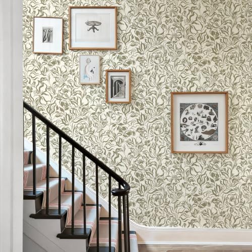 Ismoon Vintage Floral Wallpaper Peel and Stick Beige and Green Contact Paper - Image 6
