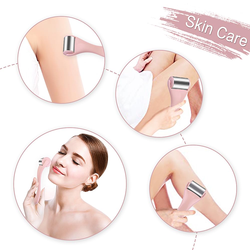 MAANGE Ice Roller for Face 1 Piece Stainless Steel Facial Roller Ice Face Roller for Puffiness,Migraine,Pain Relief and Skin Care (Pink)