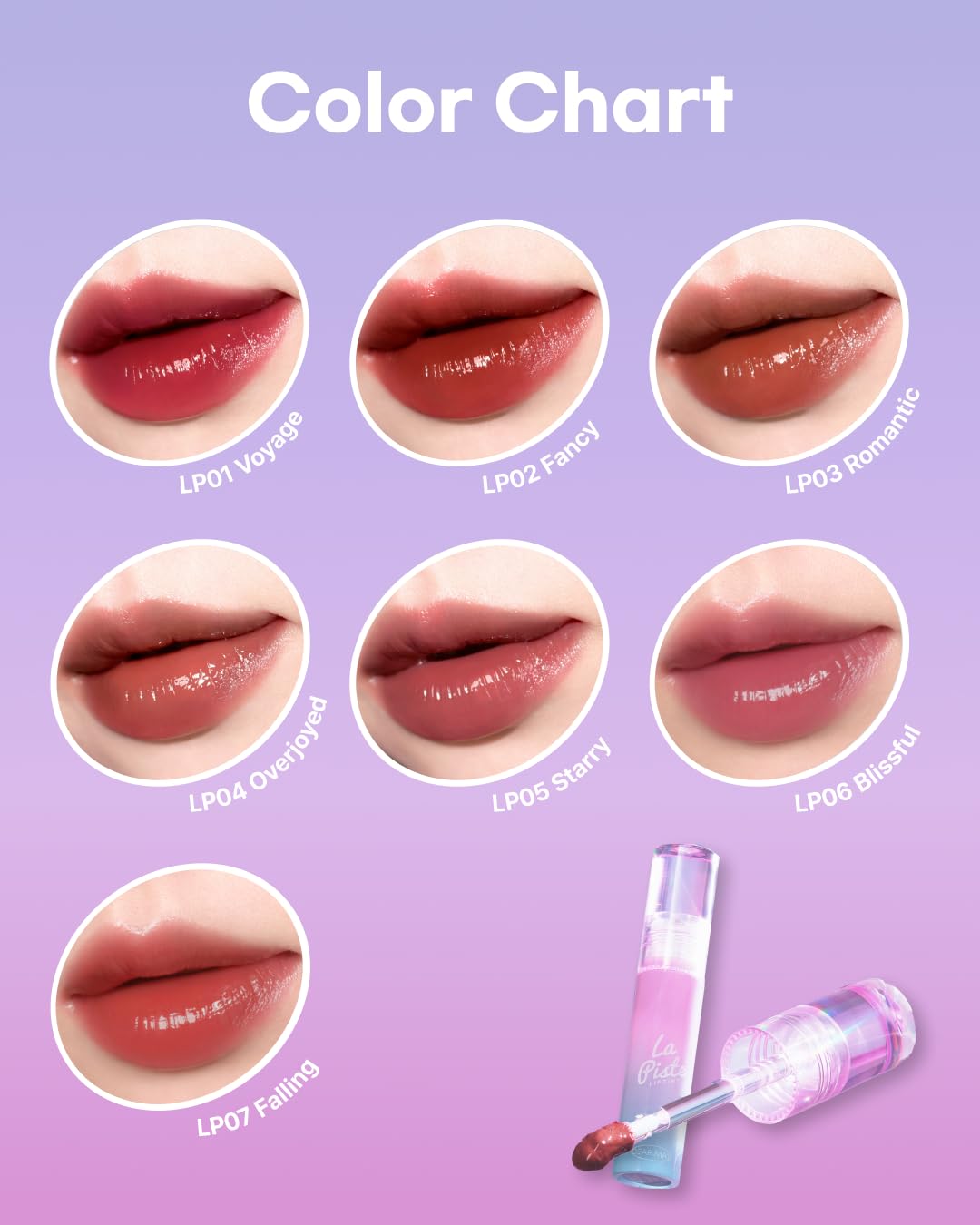 DEARMAY LA PISTE LIP TINT LP06 Blissful 0.14 oz. long lasting lip stain with glossy finish and lightweight texture, non sticky, hydrating formula with no flaking and glassy vivid tint, korean makeup