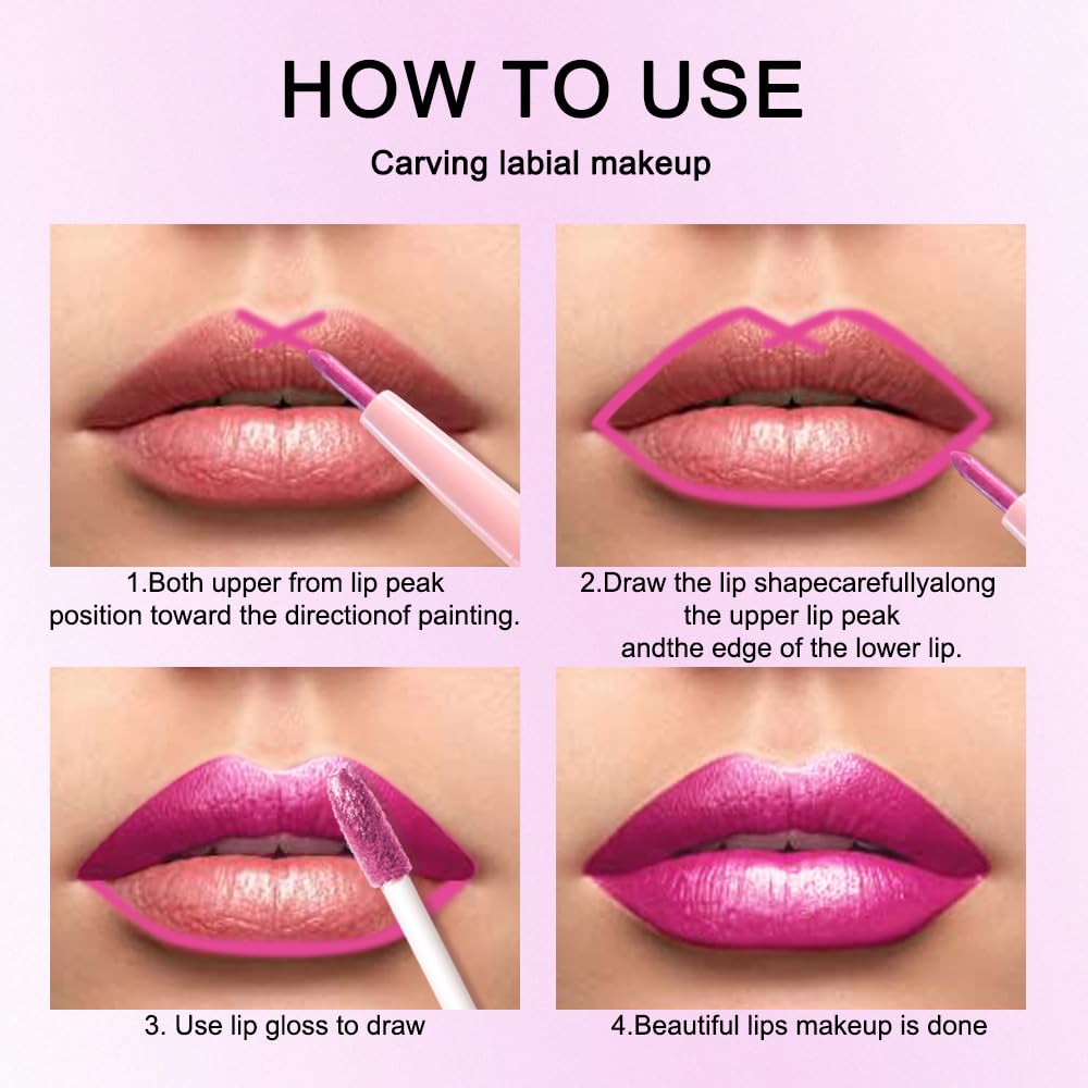 evpct Hot Pink Metallic Glitter Lip Liner and Lipstick Combo Lip Gloss Stain Set Makeup for Women Long Lasting Waterproof 24, Rose Pink Frosted Metallic Shimmer Glossy iridescent Liquid Lipstick 07