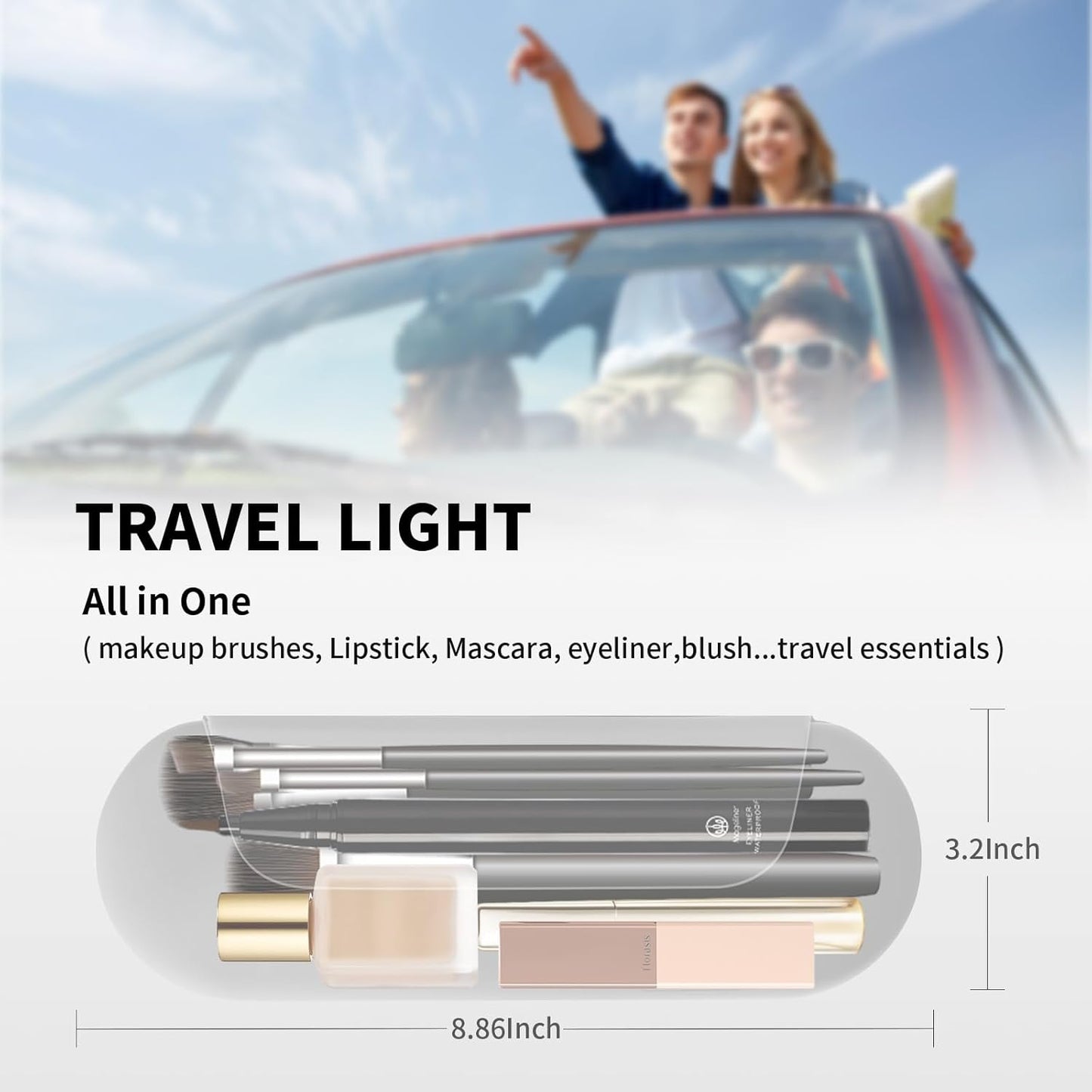 Silicone Makeup Brush Holder Travel Cosmetic Bag:Soft Portable Cosmetic Face Brushes Holder with Upgrade Anti-Fall Out Magnetic Closure, Large Travel Makeup Brush Case - Stone