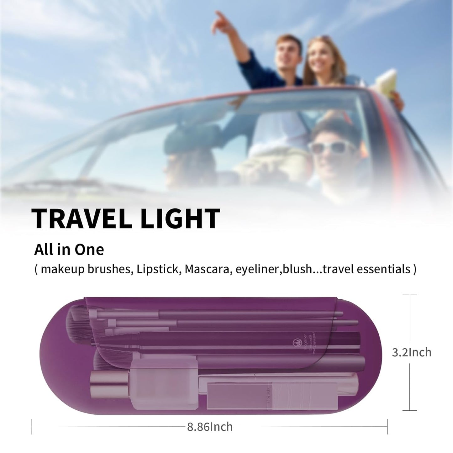 Silicone Makeup Brush Holder Travel Cosmetic Bag:Soft Portable Cosmetic Face Brushes Holder with Upgrade Anti-Fall Out Magnetic Closure, Large Travel Makeup Brush Case - Dark Pruple