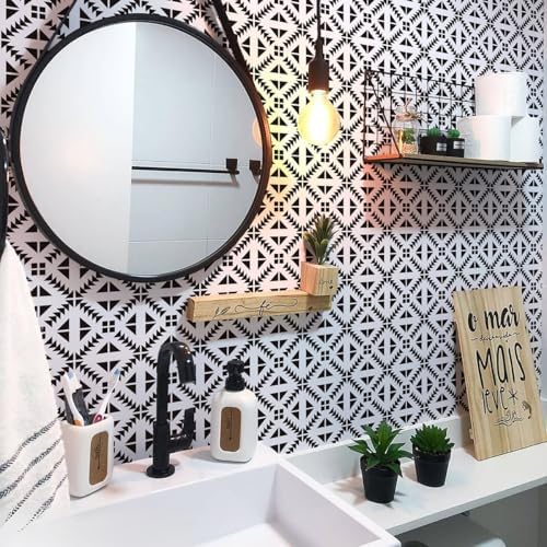 Jeweluck Black and White Geometric Peel and Stick Wallpaper 17.7” × 393.7” - Image 6