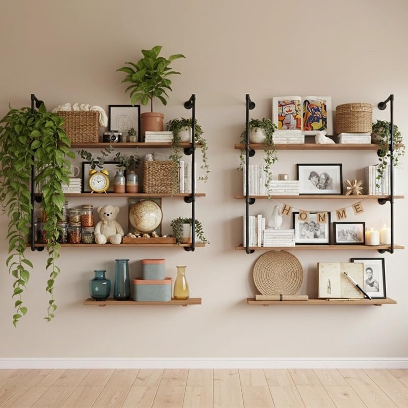 4-Tier Industrial Pipe Shelving Bracket System, DIY Rustic Farmhouse Style - Image 6