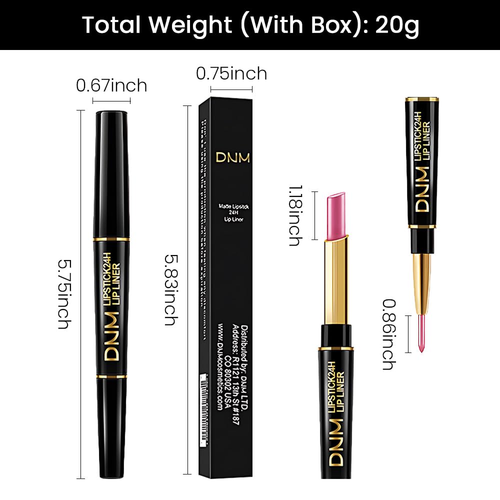 evpct 1Pcs Rose Pink Metallic Shine Shimmer Lip Liner and Lipstick Combo Set Kit for Women, Lightweight Hydrating Formula High Impact Full Coverage Lipstick and Lip Liner Makeup Stains Gloss, 21#