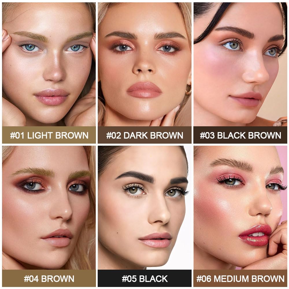 evpct 1Pcs Dark Brown Magic Microblading Eyebrow Contouring Pen Brow Pencil, with 4 Brush Micro-Fork-Tips Precise Applicator, Dual-ended Eyebrow Brush, Hair Like Strokes, Natural Looking Brows