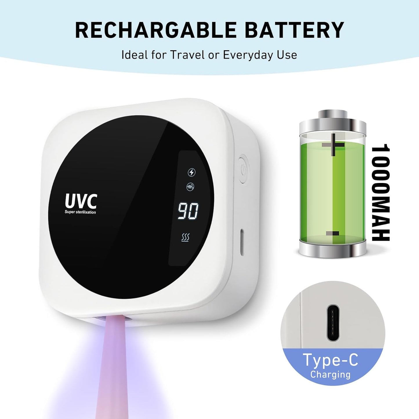 Travel Toothbrush Cleaning Case,Portable UV Toothbrush Cleaner with LED Screen,Smart Toothbrush Holder with Heating,Fan Drying and Mirror For Traveling or Business Trip & Fit All Toothbrushes - White