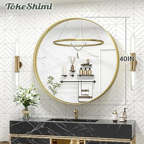 TokeShimi 40 Inch Round Gold Bathroom Mirror - Image 6