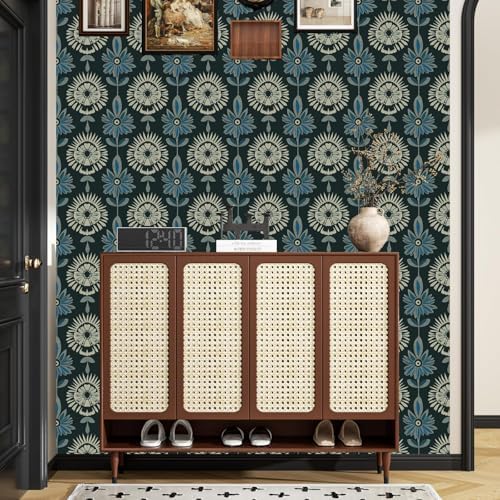 BOKEBEVE Boho Floral Peel and Stick Wallpaper Dark Green 17.5 x 118In - Image 6
