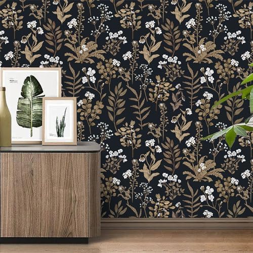 Black Moody Floral Wallpaper Peel and Stick 17.3" x 984" Contact Paper - Image 7