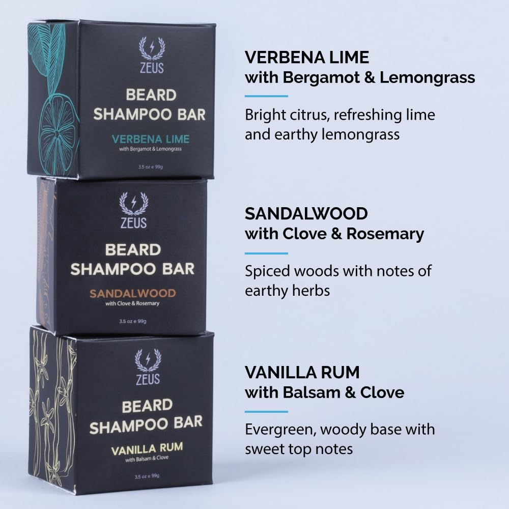 ZEUS Beard Wash Bar for Men, All-Natural Hydrating Shampoo, Skin-Clarifying Soap & Beard Care Cleanser with Natural Ingredients, Anti-Itch & Gentle on Skin (Made in USA) Verbena Lime