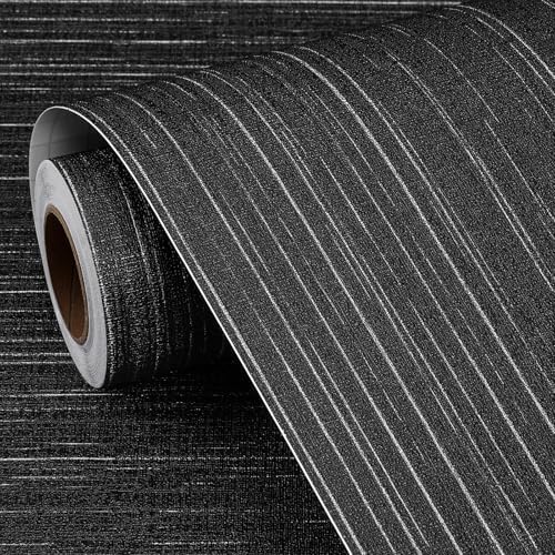 FunStick 24"x200" Modern Black Textured Wallpaper Peel and Stick Grasscloth - Image 7