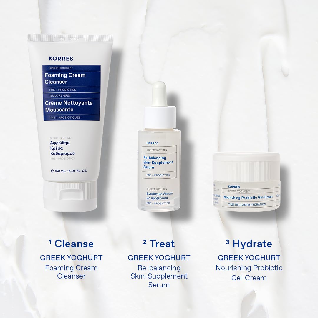 KORRES Greek Yoghurt Foaming Cream Cleanser, Hydrating, Deep Cleansing Skin Care, Makeup Remover, Face Wash for Women, Cream to Foam Facial Cleanser for Dry, Oily, Sensitive, Any Skin Type, 5.07 fl oz