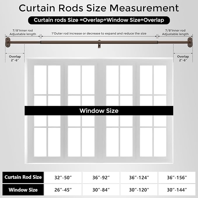 Curtain Rods 36-152 Inch, Bronze Wrap Around Blackout Curtain Rods - Image 8