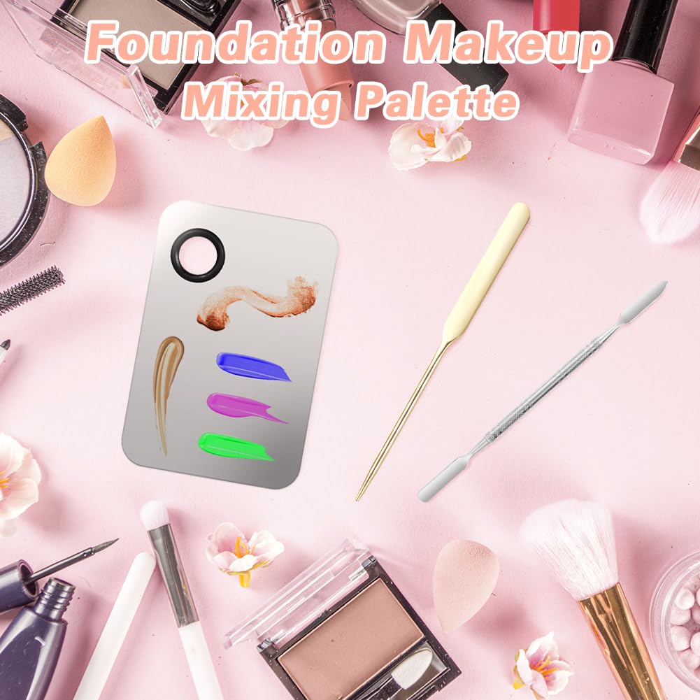 5PCS Makeup Mixing Palette, Stainless Steel Cosmetic Makeup Palette With Spatula Makeup Artist Tool, Professional Cosmetic Mixing Makeup Palette For Mixing Eye Shadow/Eyelash/Nail Art/Foundation