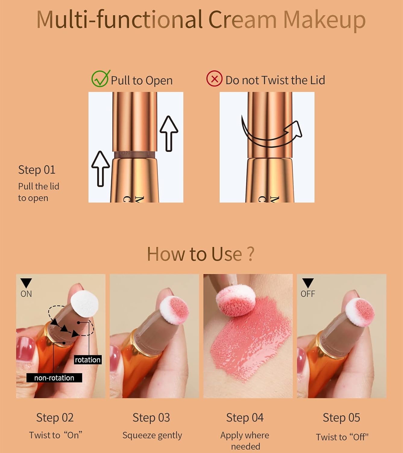 Go Ho Liquid Blush Beauty Wand,Blendable Super Silky Cream Blush Stick,Face Moisturizing Contour Blush Stick with Fine Cushion Applicator,Cruelty-free,003# Medium Pink