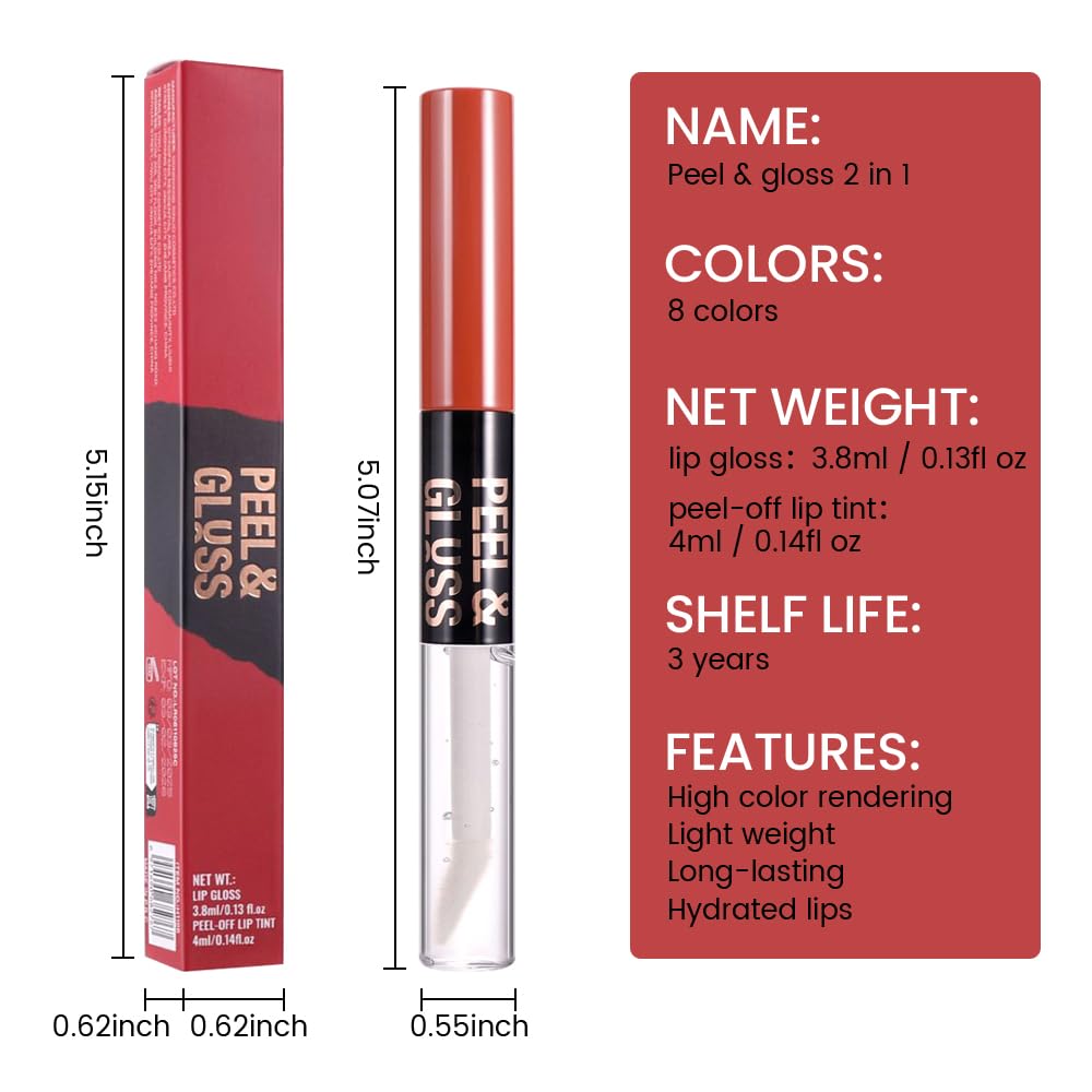 Maroon Lip Stain Peel Off Lip Gloss oil Dual-Ended Combo, Lips Liner Stain Peel Off Tattoo, Long Lasting & Waterproof, Transfer-Proof Lip Tint Stain with Lip oil for All Skin Type 07#