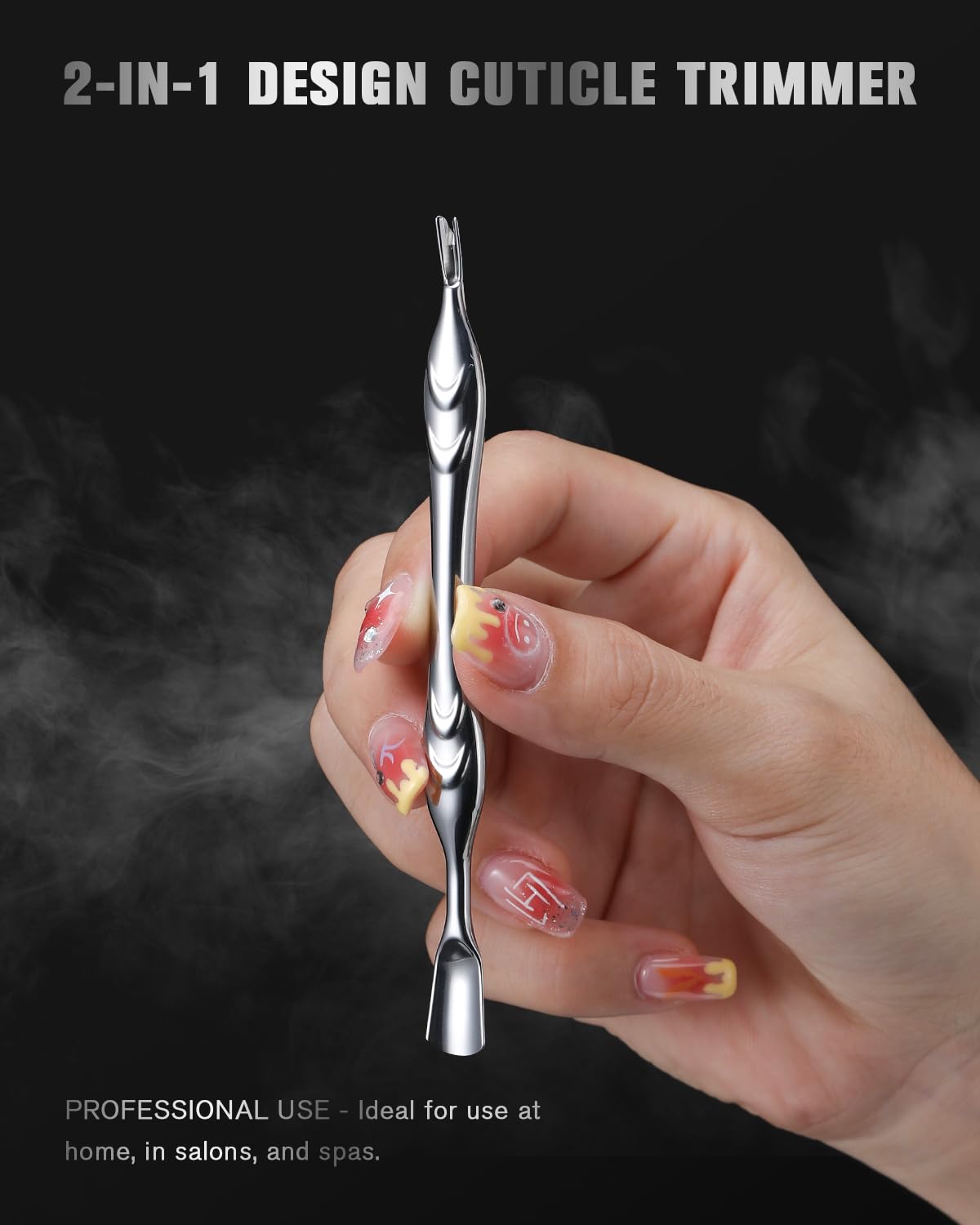 FERYES Cuticle Pusher with Fork, 2-in-1 Cuticle Trimmer Nail Care Tool, Stainless Steel Cuticle Remover Tool for Manicures and Pedicures - Silver