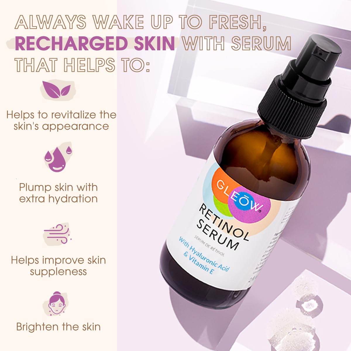 Retinol Serum for Face with Hyaluronic Acid, Retinol for Face Is Suitable for All Skin Types, Hydrating Serum Women and Men Plumps Youthful Appearance 2oz