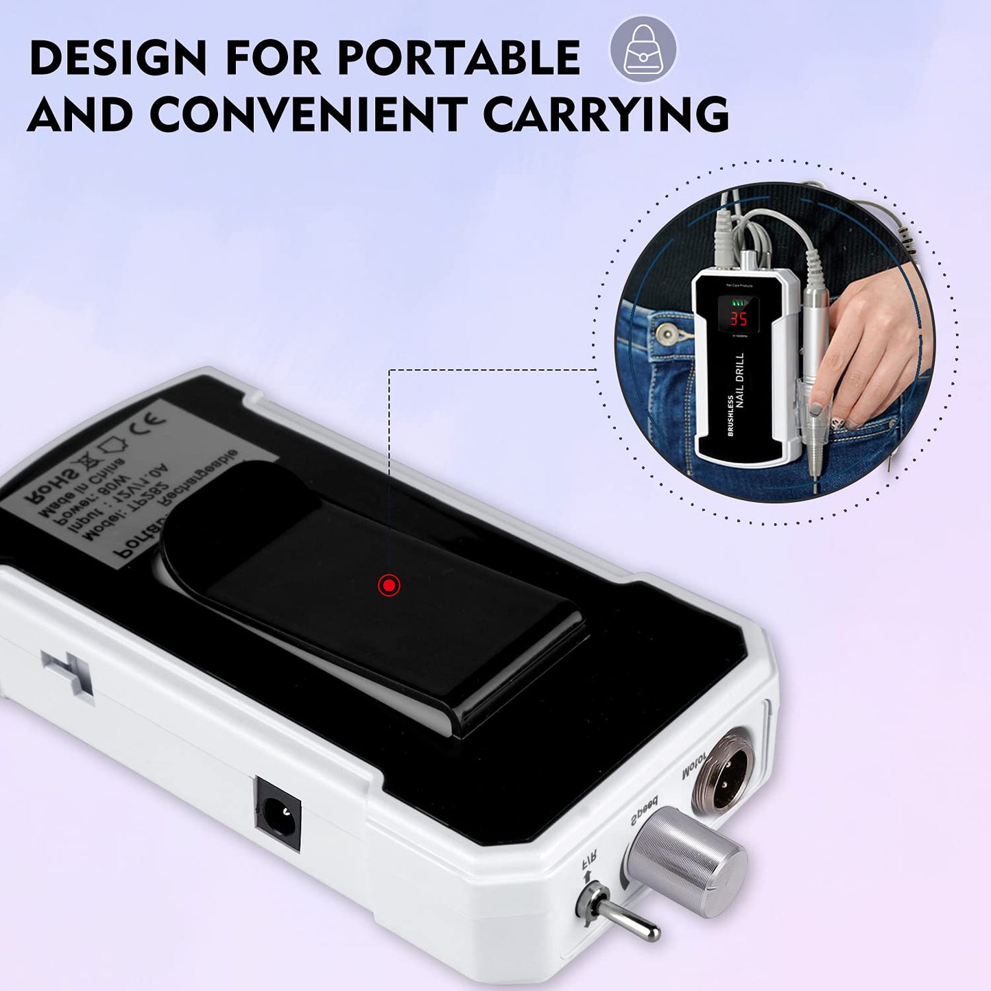 Professional Nail Drill Machine, IMENE 35,000RPM Portable Brushless Nail Drills Rechargeable E-File Nails Drill Perfect for Acrylic, Gel, Natural Nails (Black)