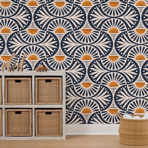 Spoonflower Art Deco Blue Orange Peel and Stick Removable Wallpaper - Image 7
