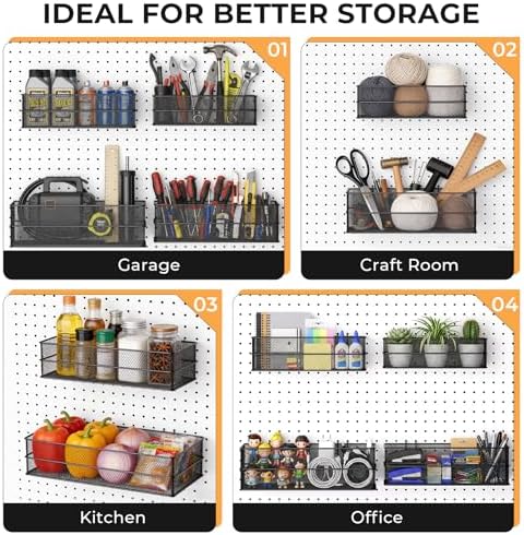 INCLY 4 Pack Upgrade Pegboard Baskets, 4 Sizes Square Metal Mesh Basket - Image 7