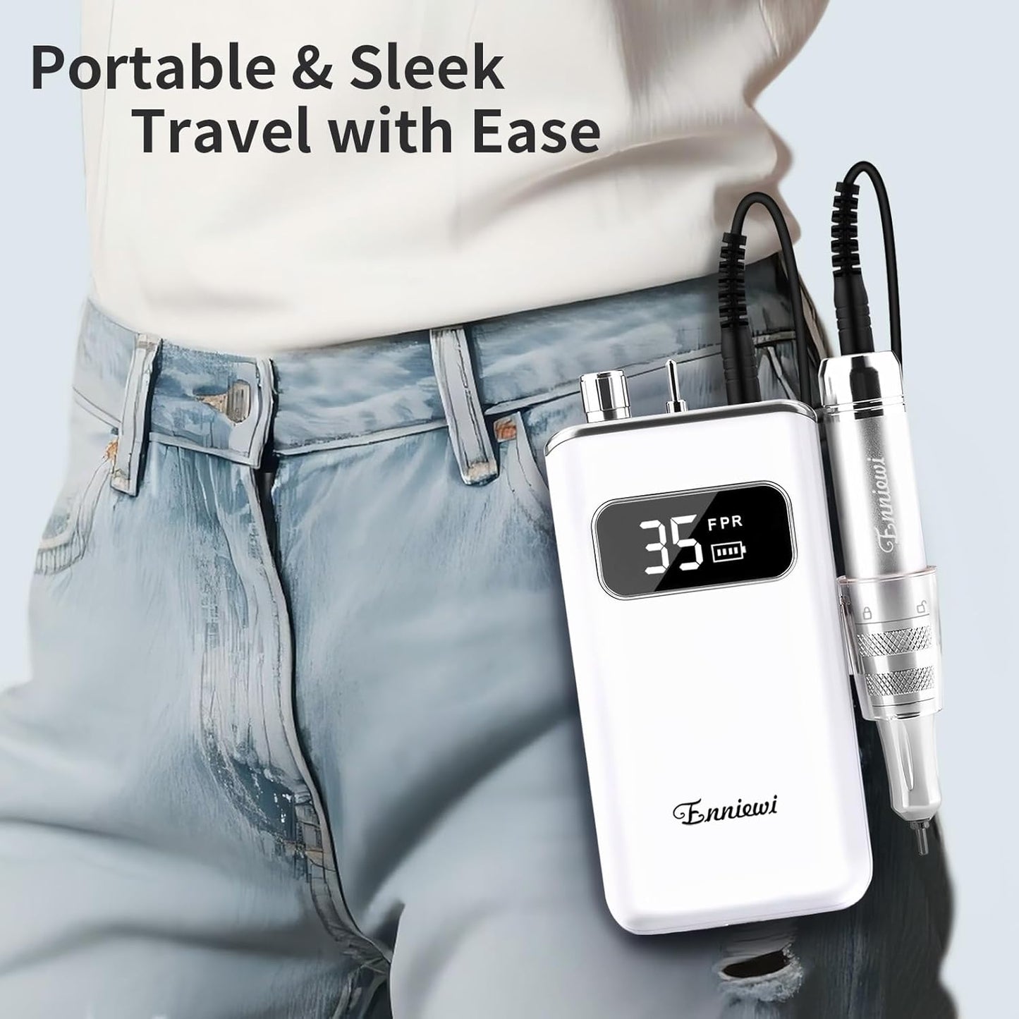 Electric Nail Drill File, Professional Portable Nails Drills Kit with Rechargeable Base 7 uñas Bits, Cordless Efile for Poly Gel Acrylic Nails Remover Home Salon Pedicure Manicure Tool, White