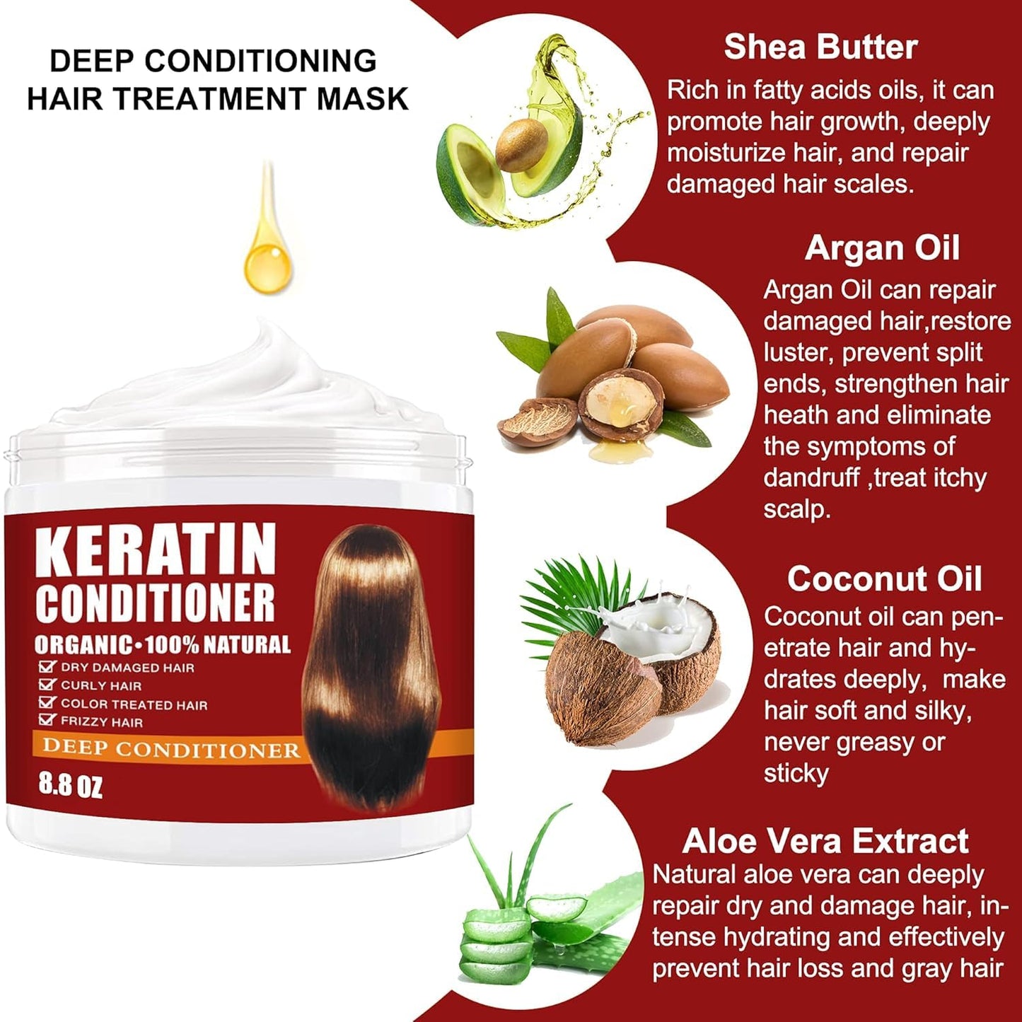 Keratin Hair Mask,Keratin Hair Treatment 250g Hair Mask for Dry Damaged Hair,Deep Conditioning Hair Treatment Mask Repair Treatment Damage Hair Root,Natural Deep Conditioner Hydrating Hair Masque