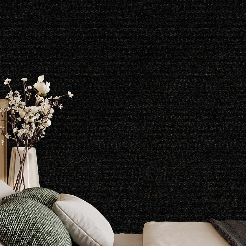 SHUFA Gold Black Cotton-Like Textured Grasscloth Wallpaper Matte Thick Real - Image 6