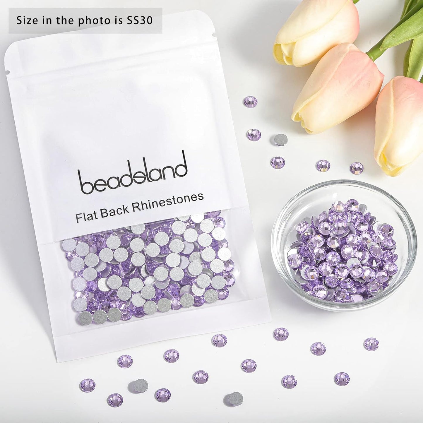 Beadsland 288pcs Flat Back Crystal Rhinestones Round Gems for Nail Art and Craft Glue Fix, Violet,SS30,6.3-6.5mm