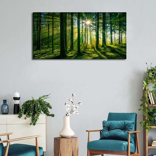 AIYISU Green Forest Canvas Wall Art Sunshine Forest Pictures Wall Decor Nature - Image 2