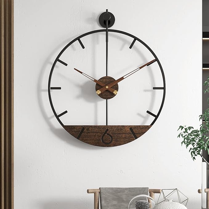 Modern Wood Walnut Dial Wall Clock, Large Simple Wall Decor Metal Frame Silent - Image 6