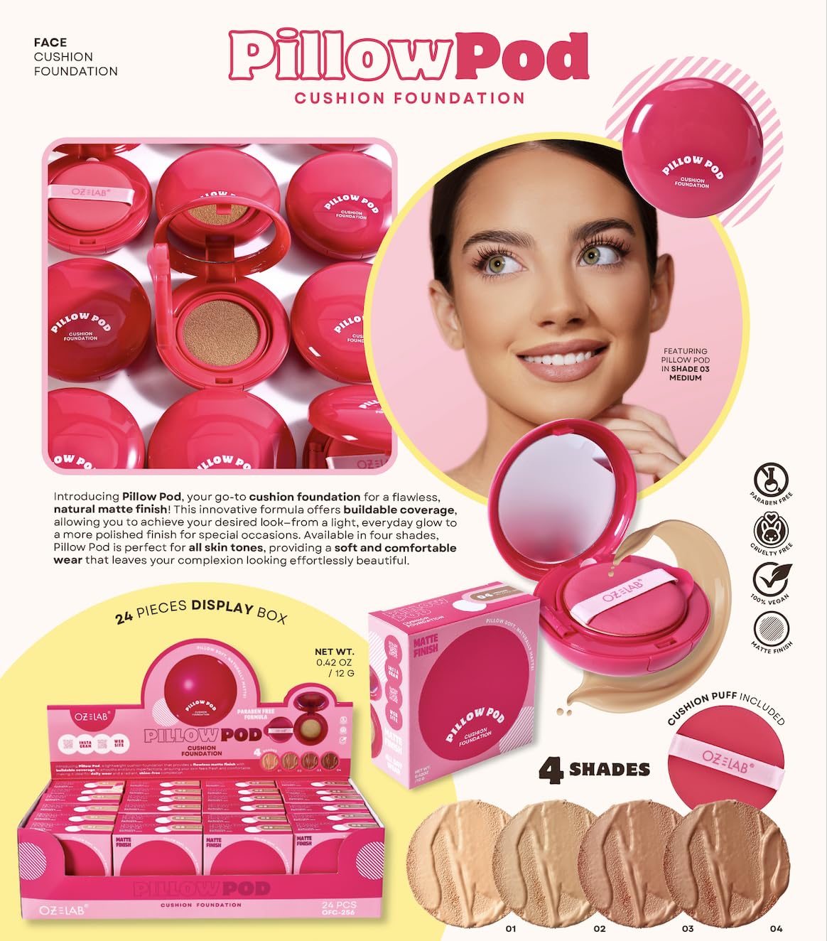 Beauty Pillow Pod Cushion Foundation Sand – Natural Matte Finish, Buildable Coverage, Paraben-Free, Portable Compact with Mirror and Puff,0.42 OZ /12G,pack of 1