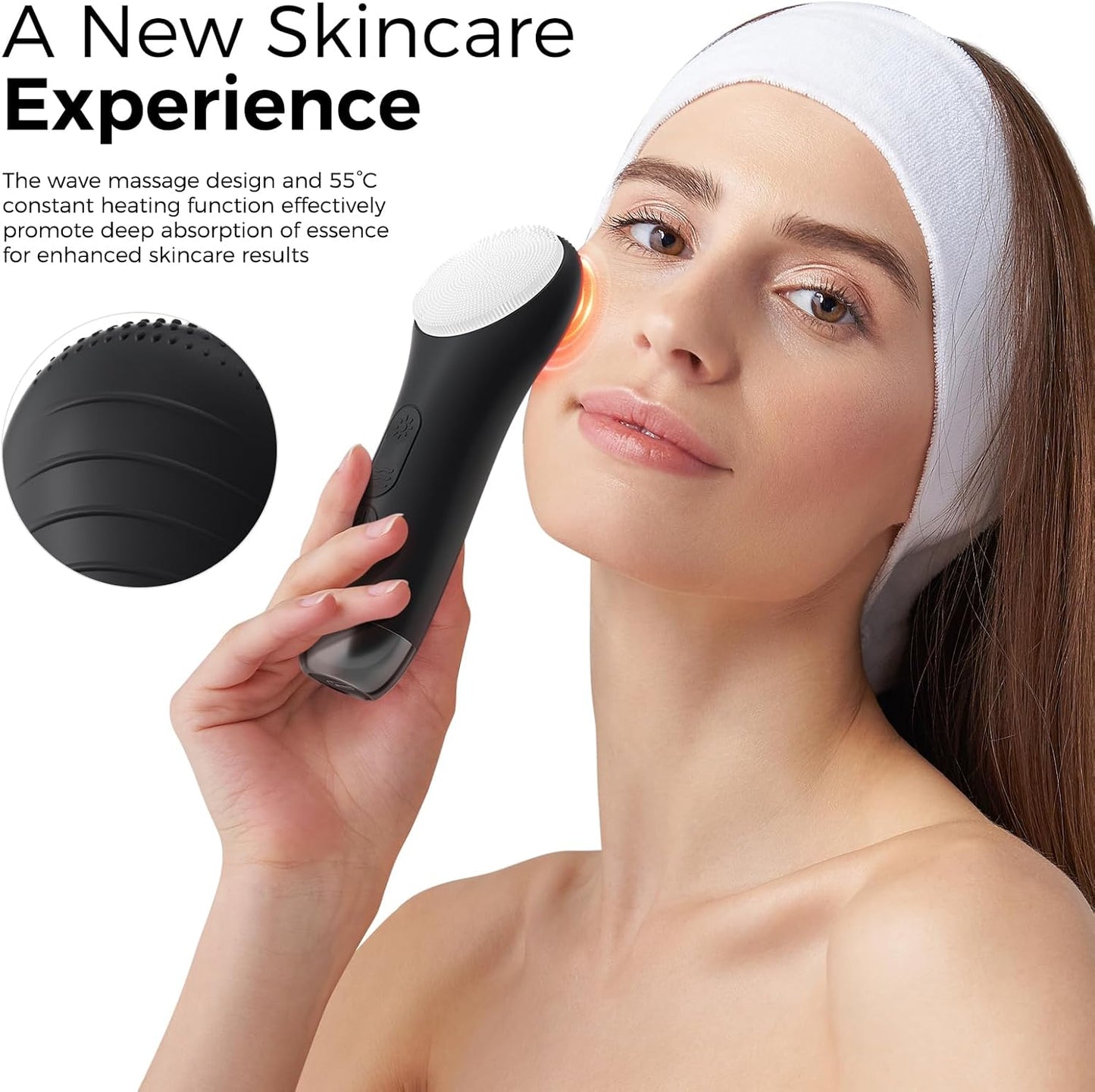 Facial Cleansing Brush: Rechargeable LED Electric Face Cleansing Brush with 4 Gentle Light Liquid Silicone Modes Face Scrubber Exfoliator,IPX7 Waterproof Ideal Gift for Men and Women-Black