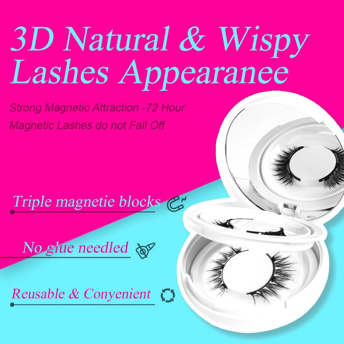 Elara Craft Magnetic Eyelashes with Applicator, Magnetic Eyelashes Without Eyeliner,Reusable Glue-Free Natural Look Eyelashes Kit Easy to Wear and Remove