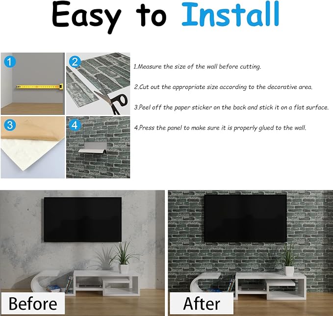 3D Wall Panels Peel and Stick in Green,20 PCS XPE Foam 3D Wallpaper, Faux Brick - Image 8