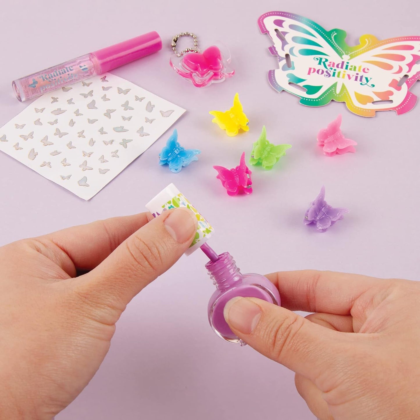 Make It Real: Butterfly Dreams Cosmetic Set - 11 Pieces, Tweens & Girls, Includes 6 Butterfly Hair Clips, Polish, Nail Stickers, 2 Lip Gloss & Instructions, Butterflies, Makeup & Beauty, Kids Ages 8+