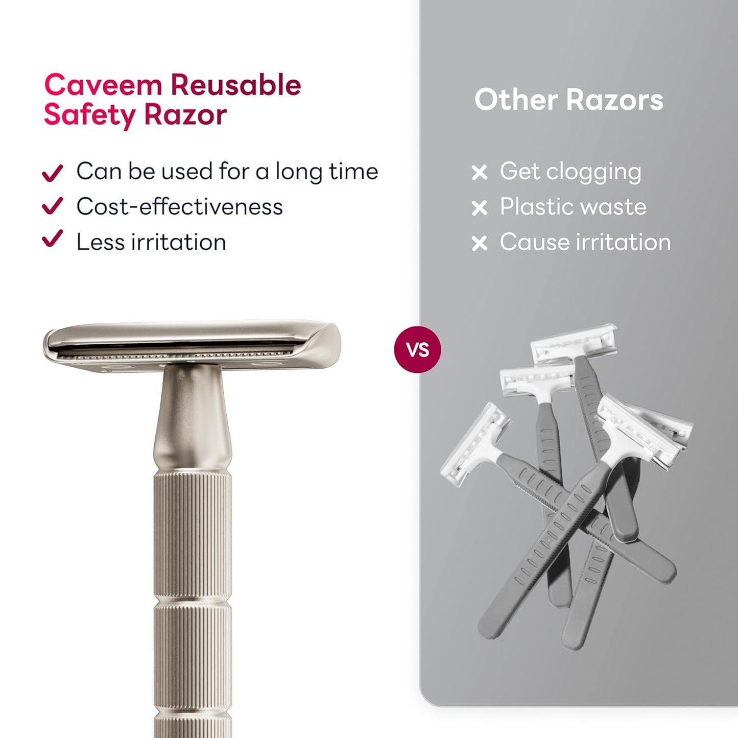 Double-Edge Safety Razor, Single-Blade Razors with 5 Stainless Steel Safety Razor Blades for Men and Women, Reusable Metal Razor – Silver Matt