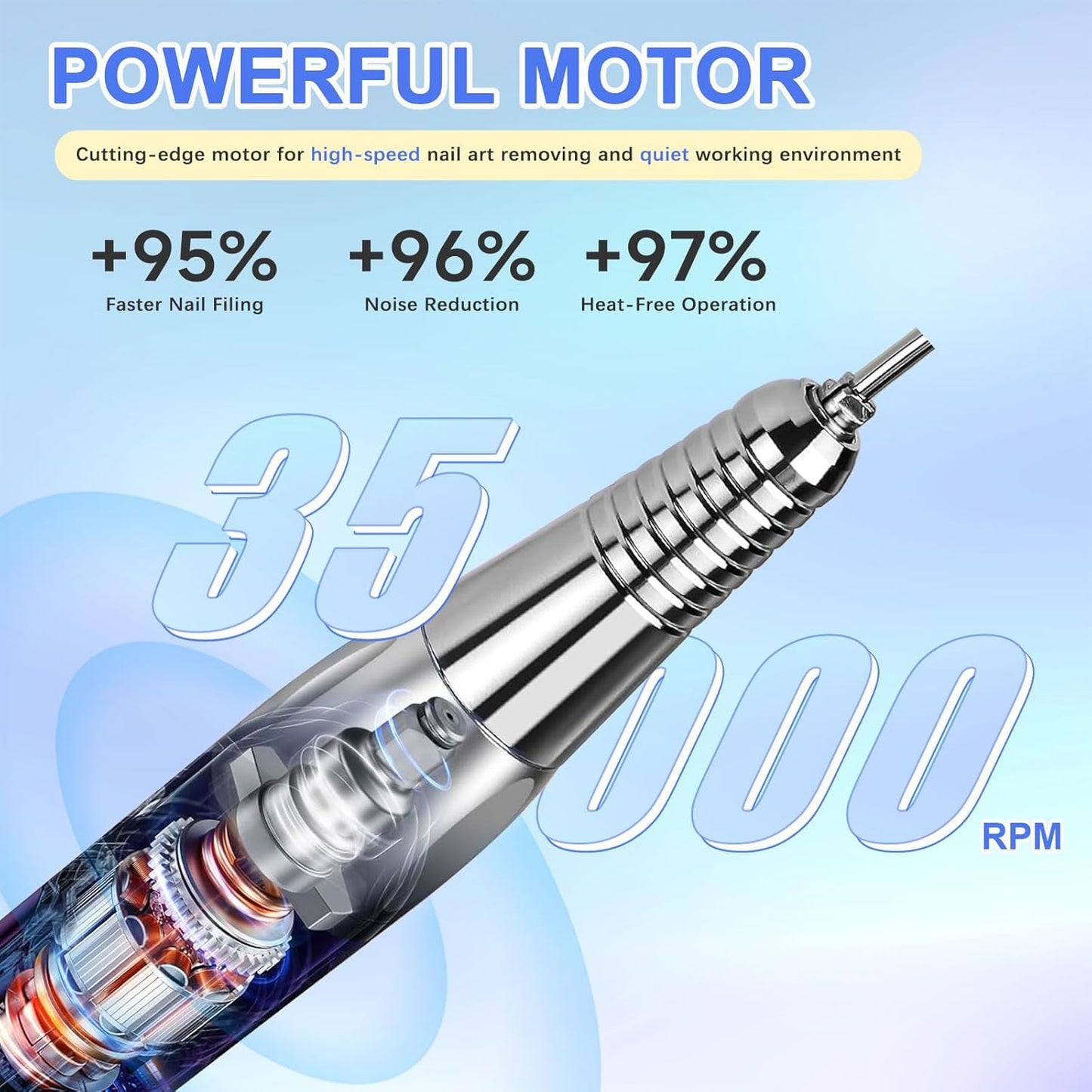 Electric Professional Nail Drill 35000 RPM,Electric Nail File Efile Machine Set,Rechargeable Acrylic Nail Tool Kit,Manicure Pedicure Gel Grinder Polish for Home Salon Teach(Sunset Blue)