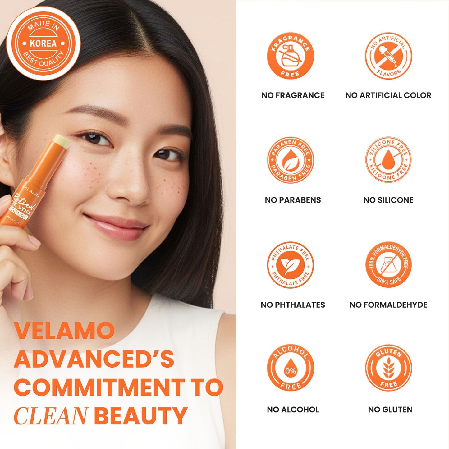VELAMO ADVANCED Retinol Eye Balm Stick: Made in Korea, Travel Essentials, Upgraded 8-in-1 Formula with Collagen, Niacinamide & Peptides – Under Eye Cream for Dark Circles, Puffiness & Wrinkles 0.35oz