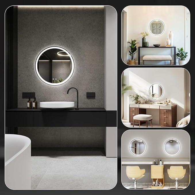 Sweetcrispy 24-Inch Round LED Bathroom Backlit Mirror - Image 7