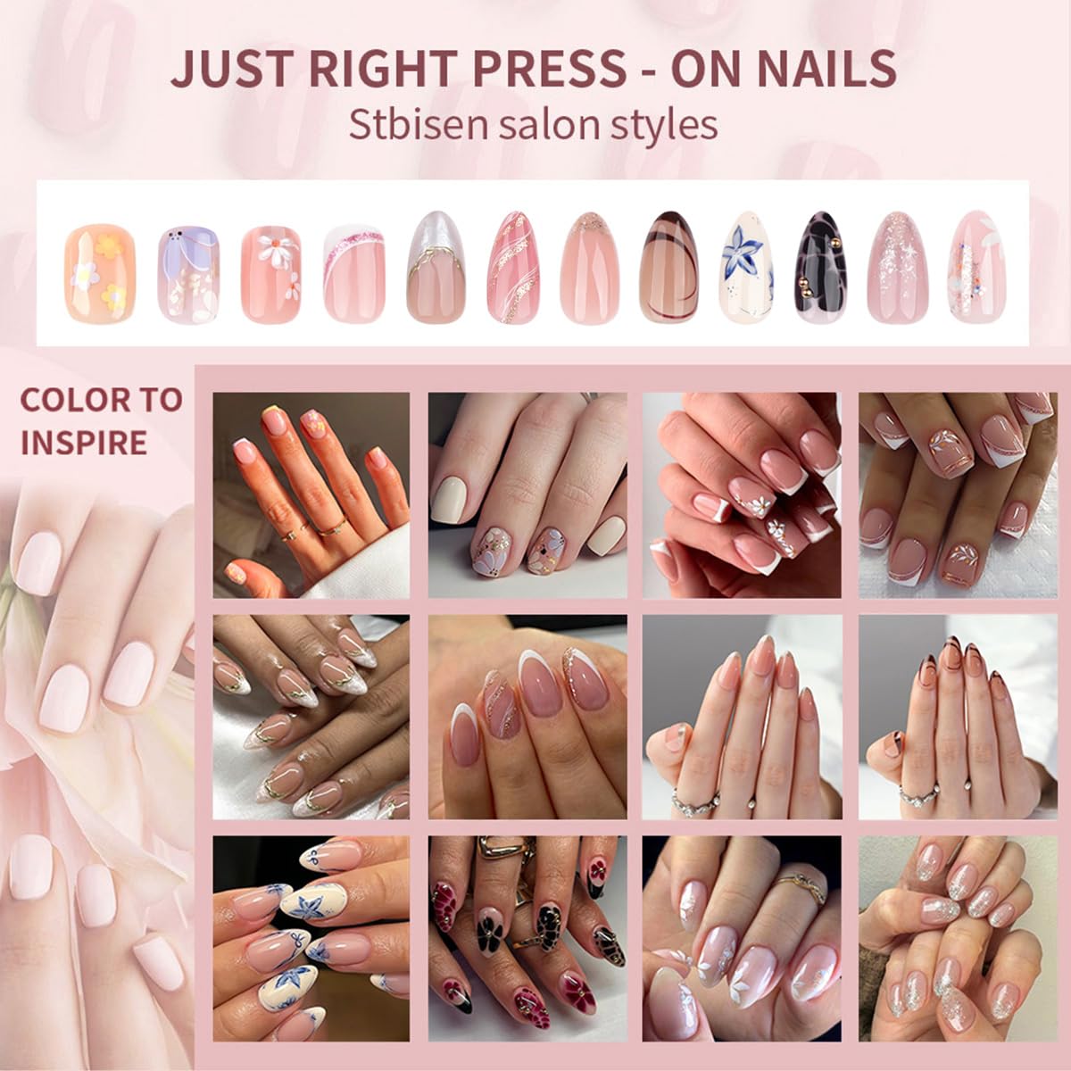 French Press On Nails Short Square, Nude Fake Nails with White French Tip and Minimalist Purple and Gold Line Design, Glossy Gel Finish Acrylic Nails, Natural Reusable Glue On Nails Kit for Women