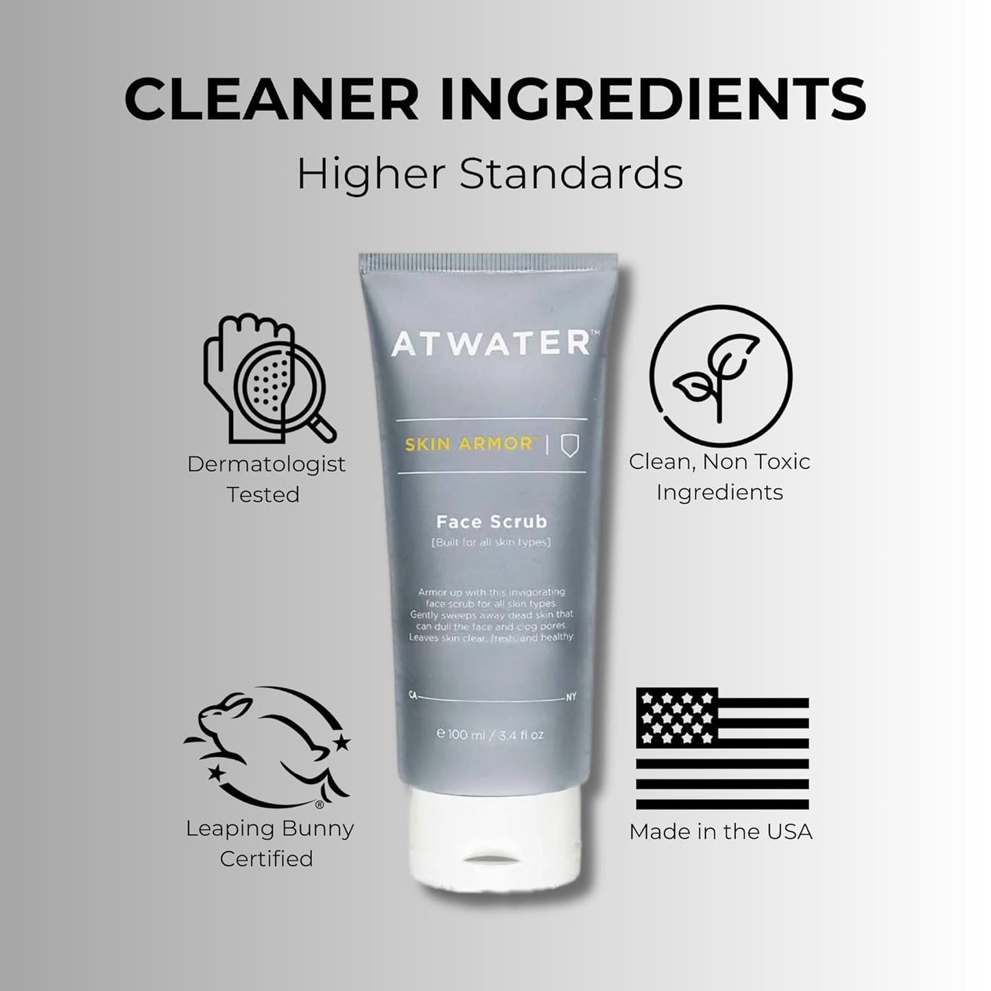 ATWATER Skin Armor Exfoliating Face Scrub,Men’s Facial Cleanser - Smoothes and Cleans Skin to remove Dead Skin - Travel Size Mens Face Exfoliator Leaving you Fresh and Vibrant - 3.4 oz (2 pack)
